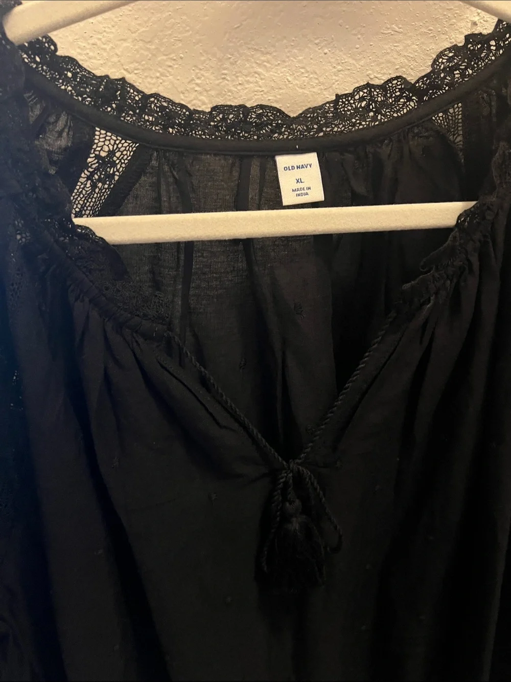 Old Navy Black Lace-Trim Peasant Tunic with Tassel - Picture 3 of 7